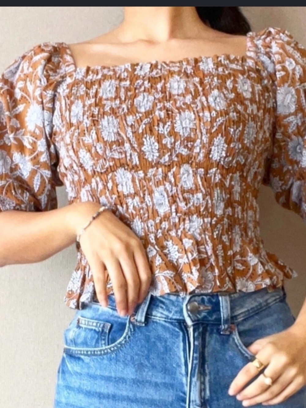 Daughters of India Saira Floral Smocked Puff Sleeve Top and FREE wide leg pant